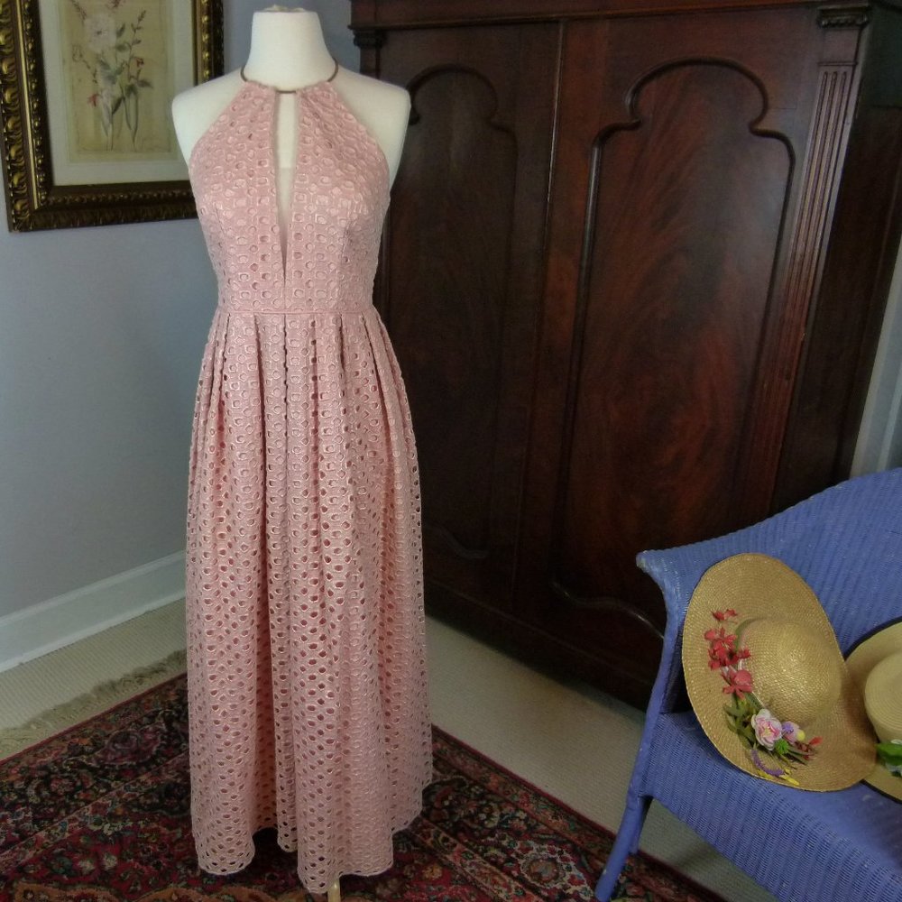 JS Collections Sz 2 Pink Eyelet Dress Gold Choker